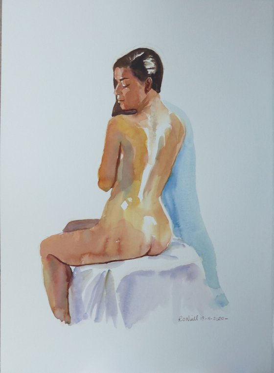 Seated female nude back study