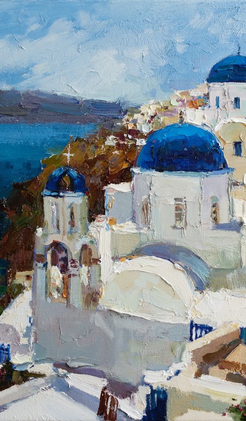 Santorini, Greece seascape - Original oil impasto landscape painting by Anastasiia Valiulina