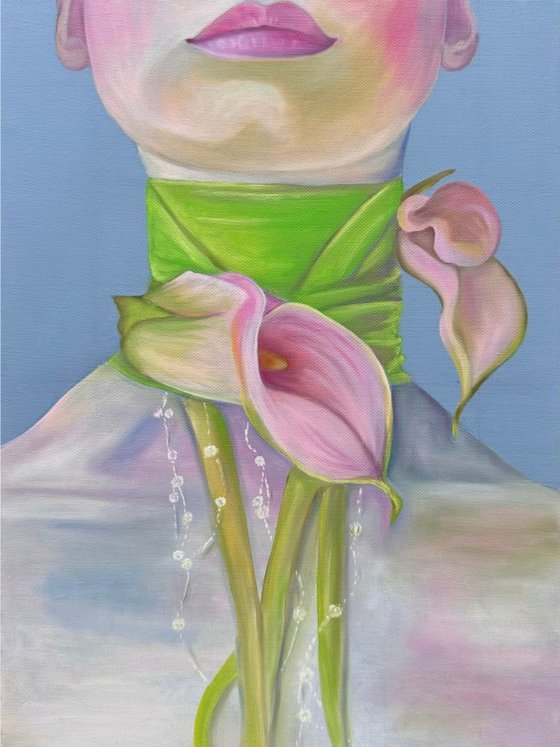 With calla lilies