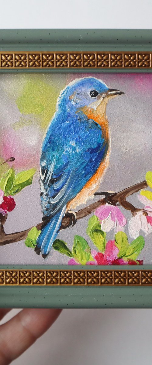 Bluebird mini oil painting by Natalia Shaykina