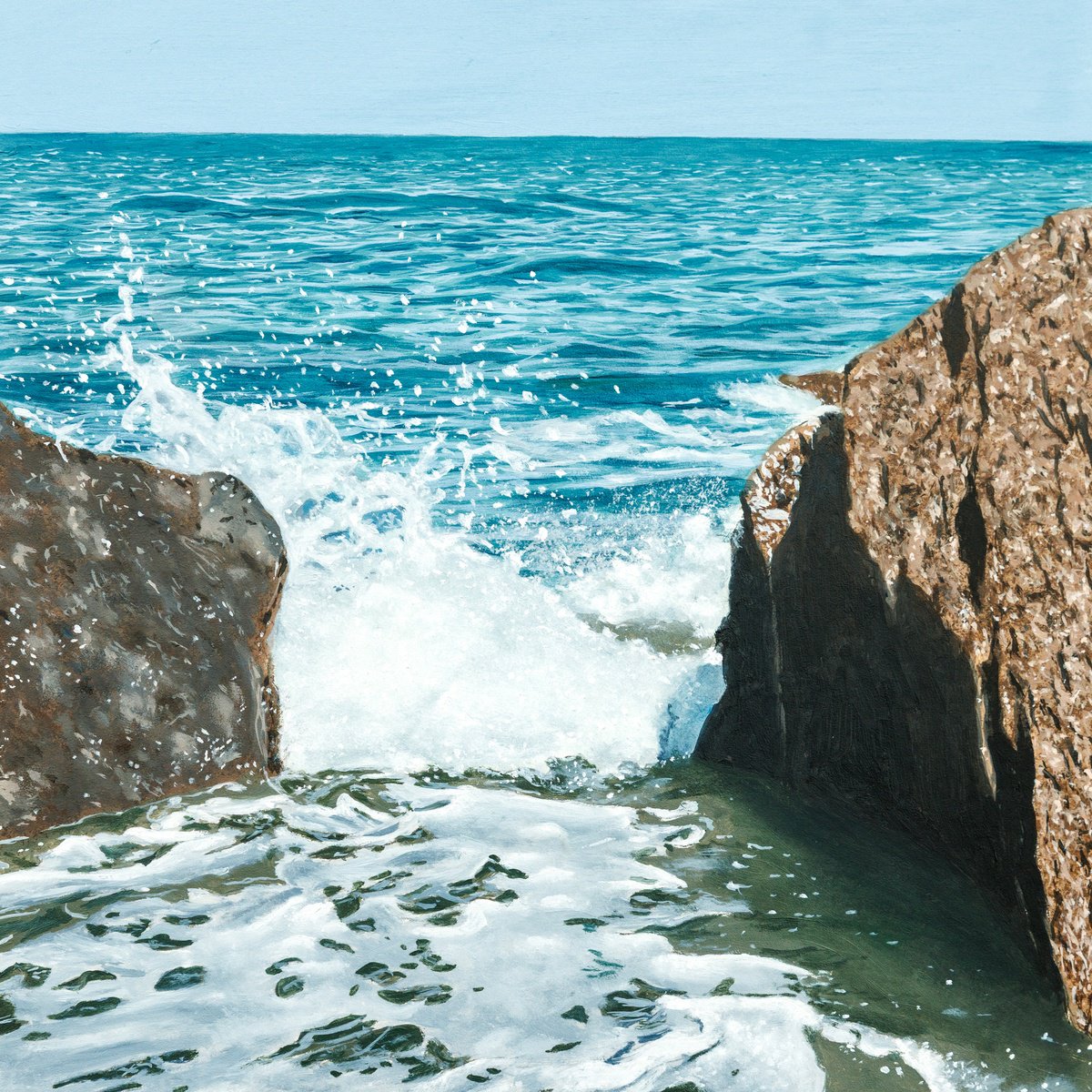 Photorealistic Landscape Oil Painting By Christopher Witchall, 8 X 8, Between Rocks, Original Artwork