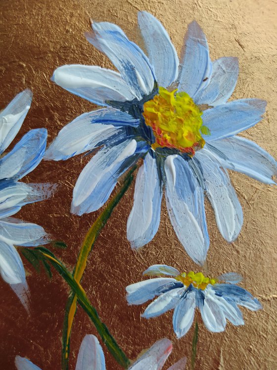 Chamomile flowers - acrylic, flowers, painting, chamomile, chamomile acrylic painting, small painting