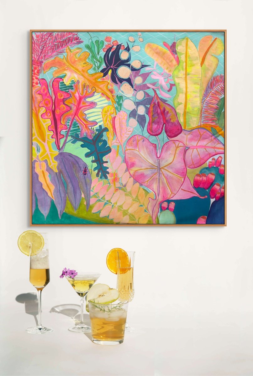 Organic Botanical Acrylic Painting By Kathryn Sillince, 31 X 31", The Mercury