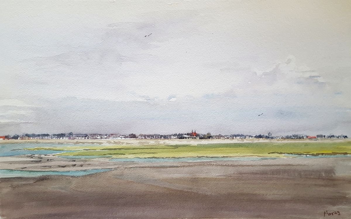 Impressionistic Watercolour , Le Crotoy From Cap Hornu By Morag Paul, 28 X 20, Artwork For Sale On Artfinder
