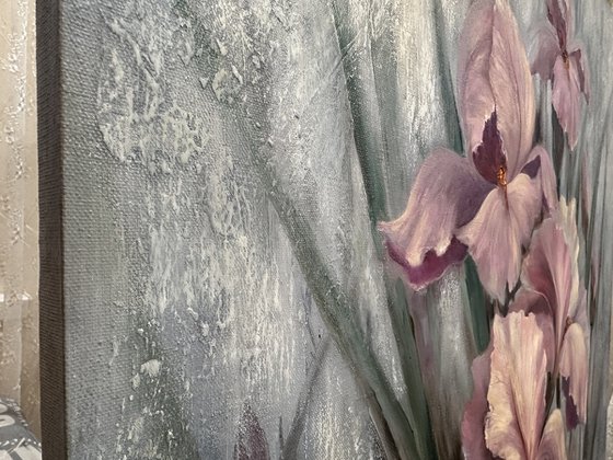 In the haze of flower dreams. Pink irises