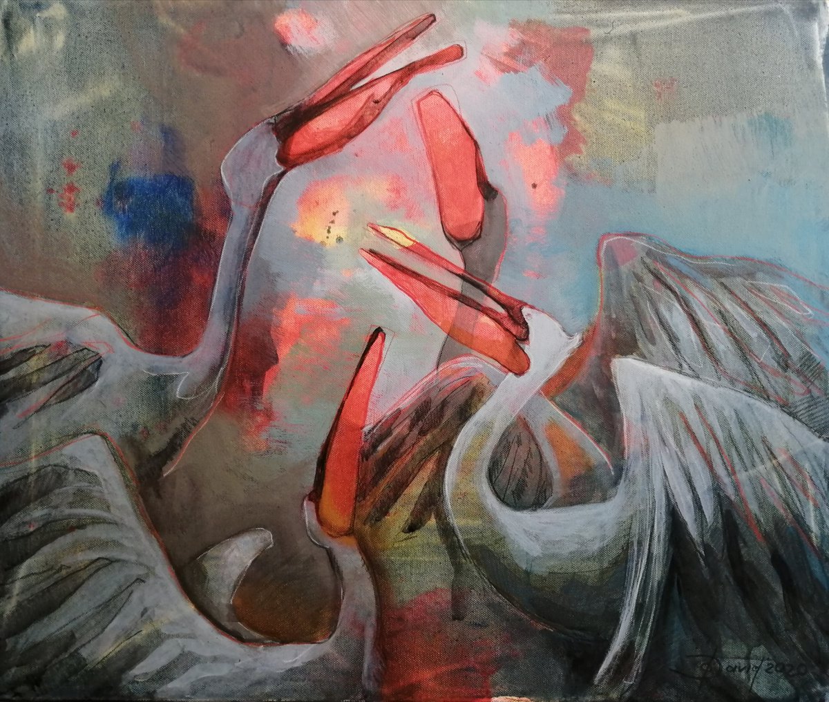 Illustrative Animal Acrylic Painting By Olga David, 24 X 20", Meins, Meins, Meins!, Original Artwork