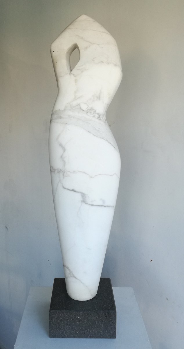 Abstract Stone Sculpture By Monica Sarandrea, 2 X 25", Figure, Original Artwork