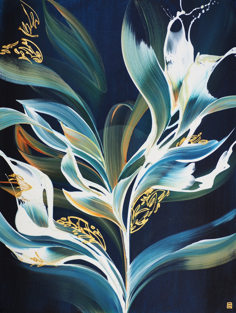 Abstract Acrylic Painting By Novi Lim, 30 X 40", The Last Blue Moon, Original Artwork