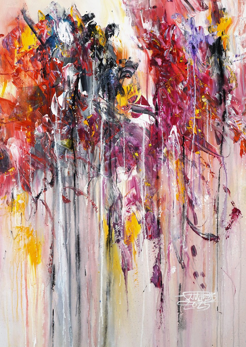 Abstract Acrylic Painting By Peter Nottrott, 33 X 47", Summer Thunderstorm M 1, Original Artwork