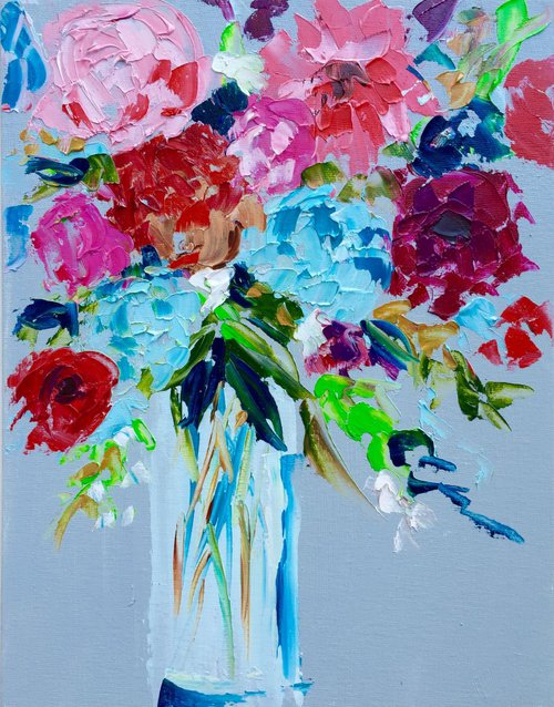 Vase of Bright Flowers 14"x11" by Emma Bell