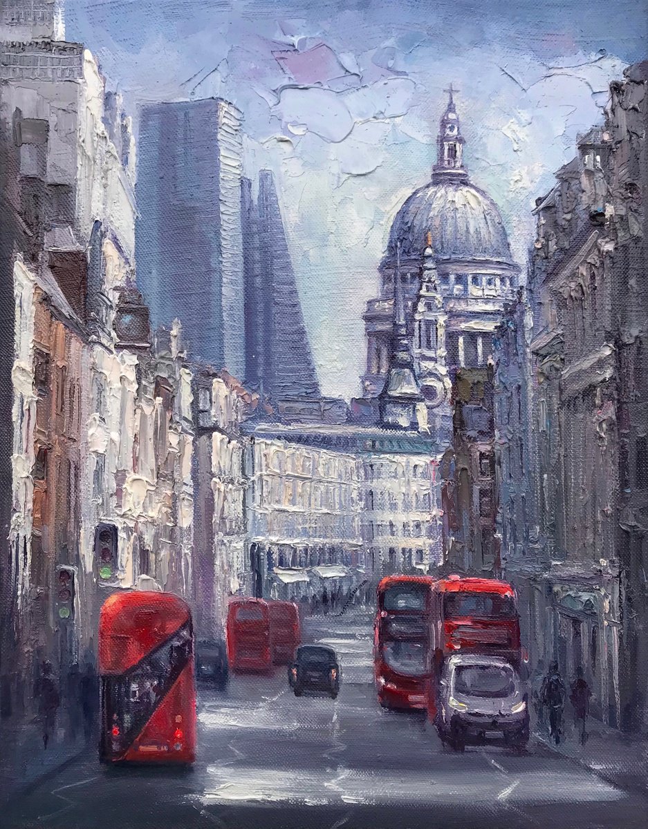 Impressionistic Cityscapes Oil Painting By Artem Grunyka, 14 X 18, London, Original Artwork