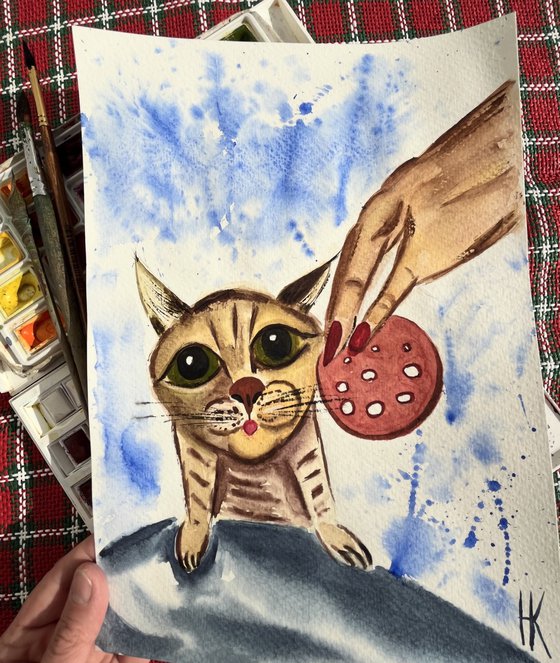 Cat original watercolor painting