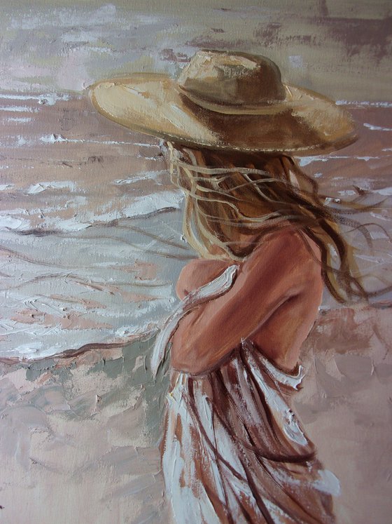 " MEMORIES ...  "  original painting window  palette knife GIFT brown