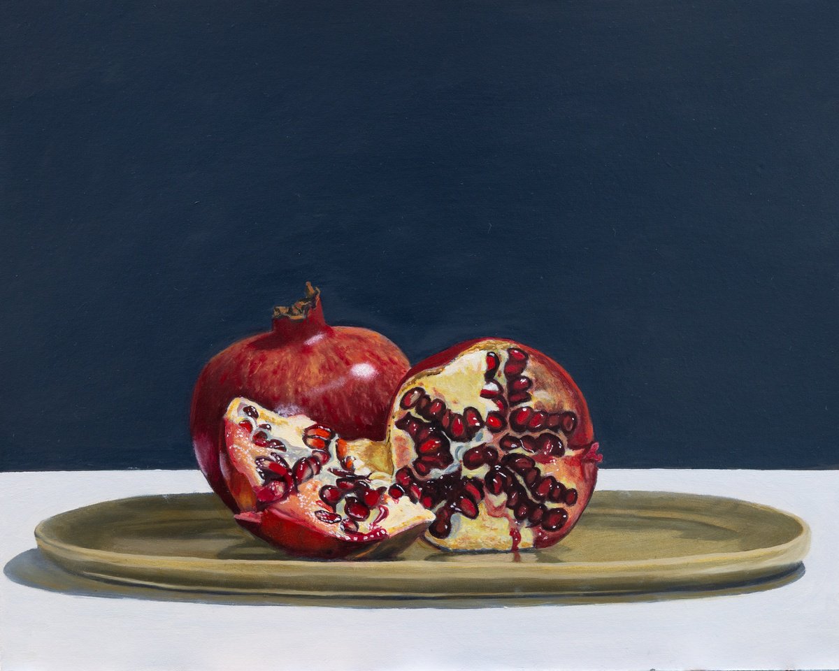 Photorealistic Still Life Oil Painting By Christopher Witchall, 10 X 8, Pomegranates, Original Artwork