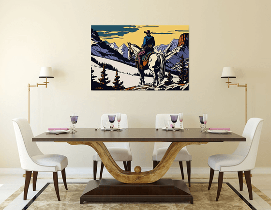 Cowboy in the snowy mountains | 31,5"x47,2" (80x120 cm)