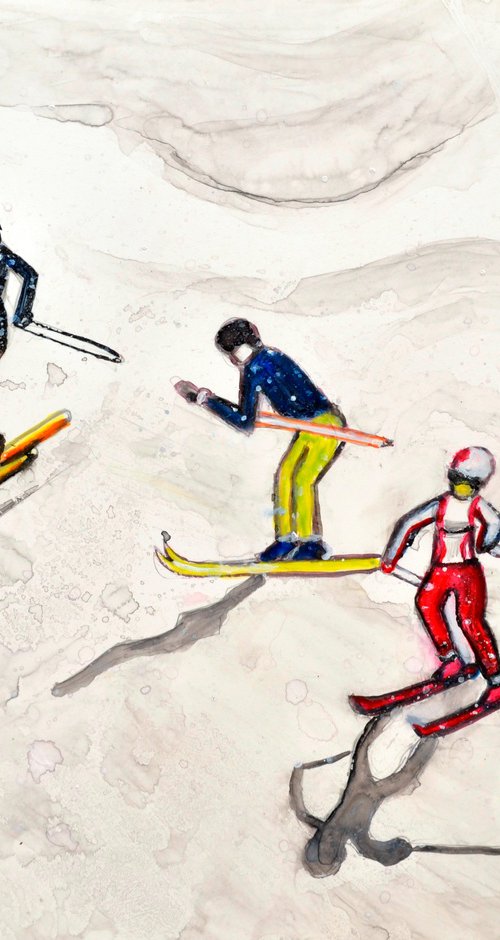 Winter Skiing landscape II miniature figures by Manjiri Kanvinde