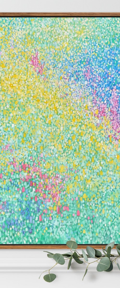 Blooming mosaic, abstract garden painting on canvas by Volodymyr Smoliak