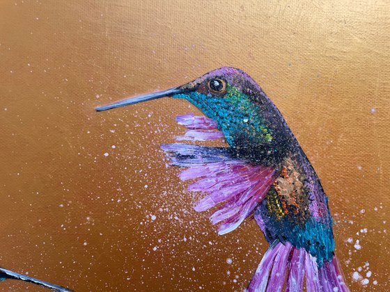 Two Hummingbirds on Gold