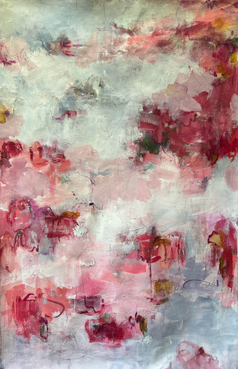 Organic Abstract Acrylic Painting By Angela Dierks, 43 X 67, Delicate Memories, Original Artwork