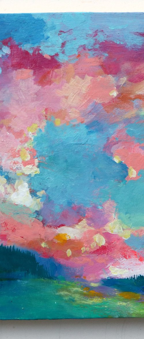 Spring Cloud Study 2 8x8" Modern Impressionist Cloud Study Original by Kerri McCabe