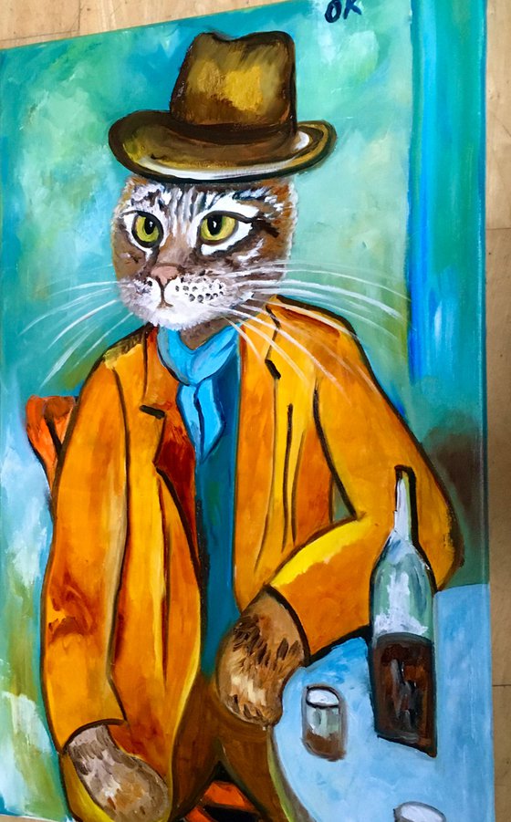 Troy The Cat  With a Wine glass inspired by portrait of Amedeo Clemente Modigliani