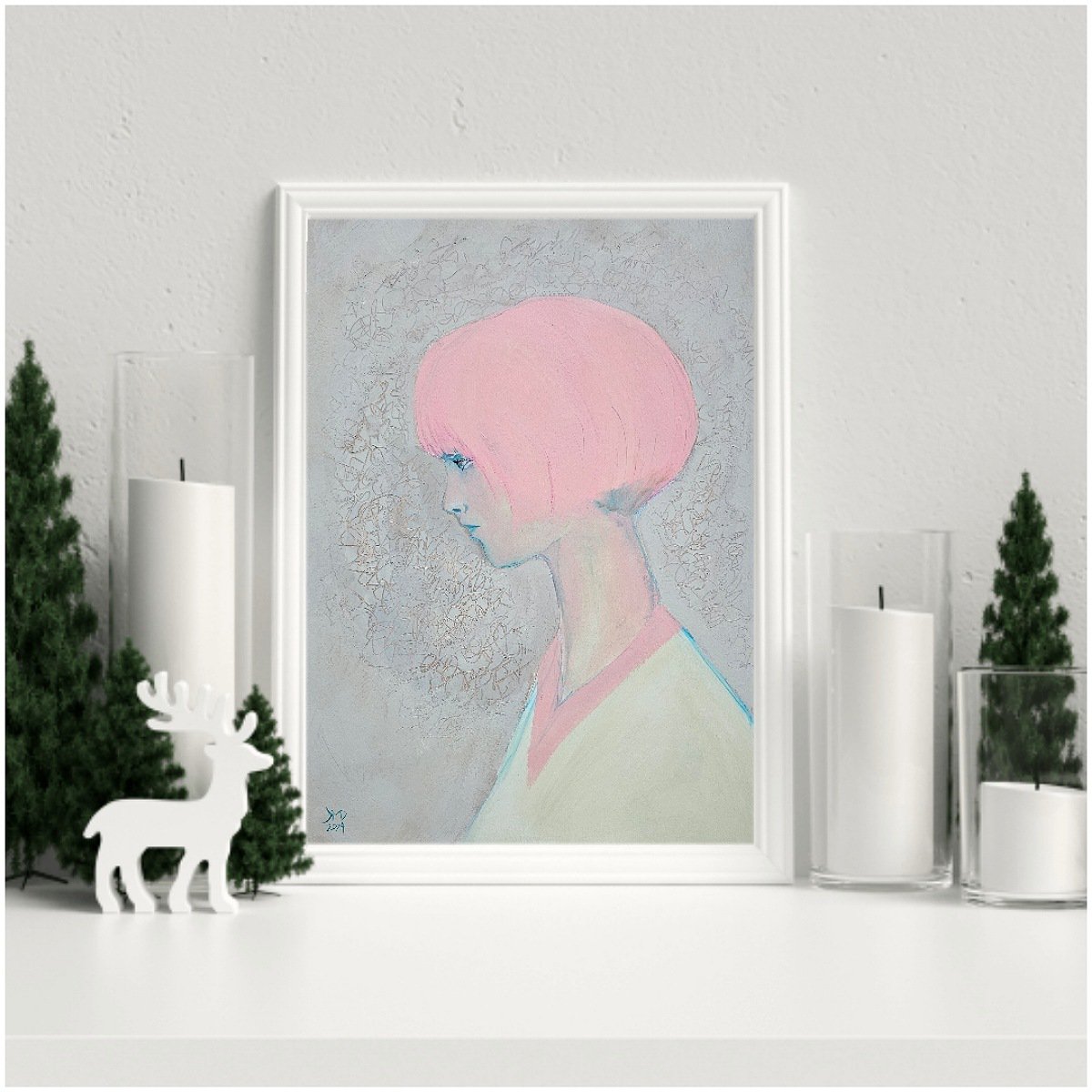 Expressive Portrait Acrylic Painting By Ksenia June, 12 X 17", String Theory Woman Portrait, Original Artwork