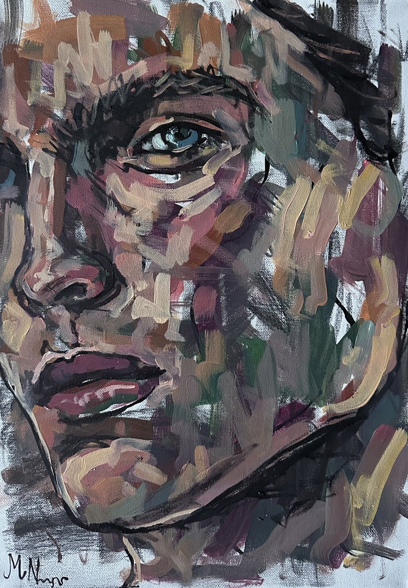 Expressive Portrait Oil Painting By Emmanouil Nanouris, 12 X 16, Youth, Original Artwork