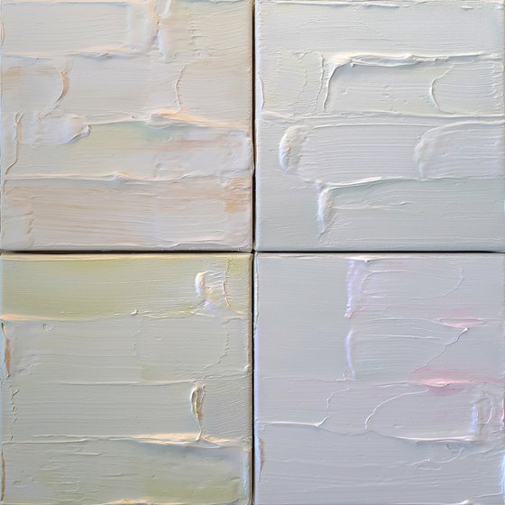 "Brushstrokes from My Heart #3 (Almost White)" Polyptych-4 parts