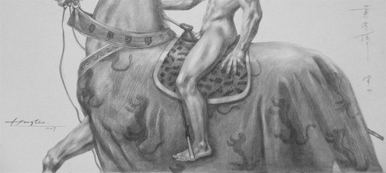 Drawing pencil male nude ride on horse  #17328