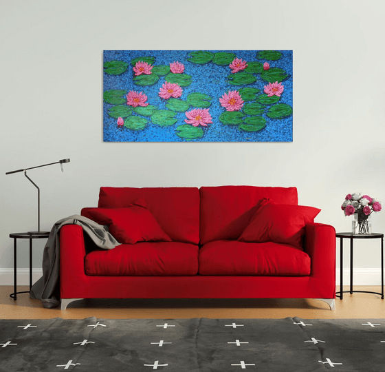 Pond with water lilies / ORIGINAL ACRYLIC PAINTING