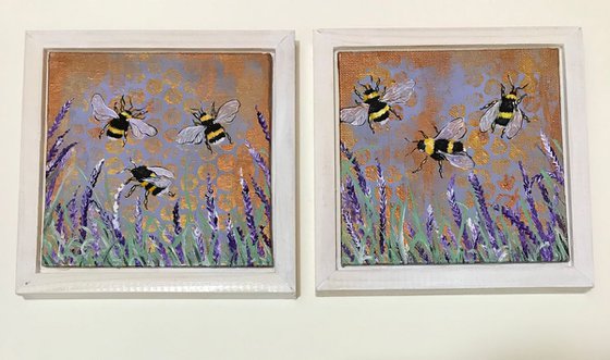 Bumbles and Lavendar 1 and 2 (diptych)