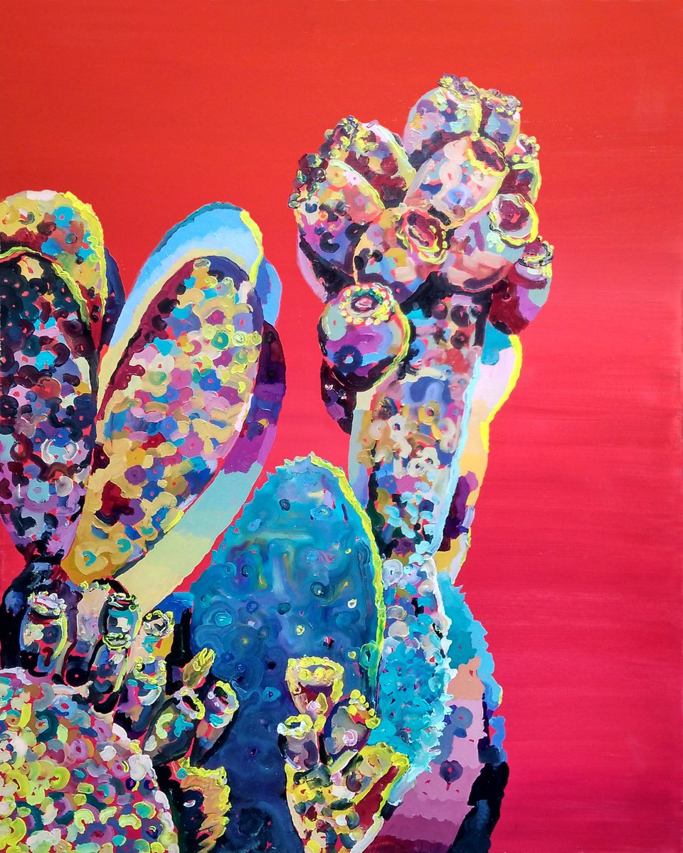 Impressionistic Botanical Oil Painting By Dominic Virtosu, 31 X 39, Orange Cactus, Original Artwork