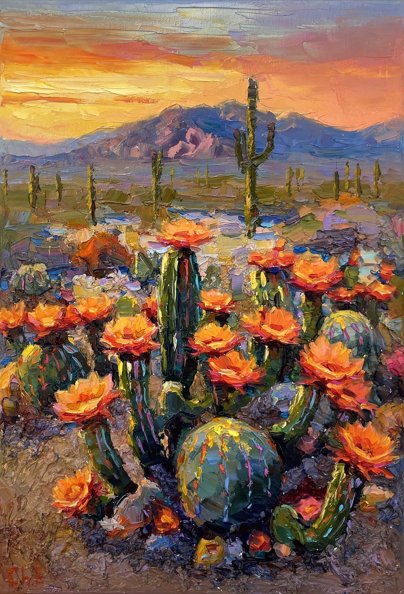 Flowering Cacti By Evgeny Chernyakovsky, 14 X 20, Artwork For Sale On Artfinder