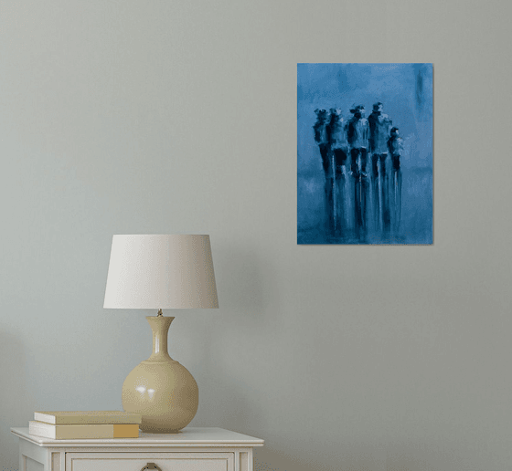 Walkers on the street. Figurative art. Abstrakt figures