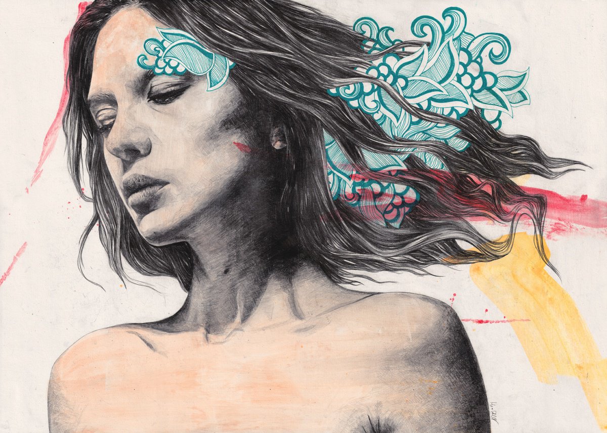 Expressive Portrait Pencil Drawing By Marco Paludet, 28 X 20", Let The Guilt Go, Original Artwork