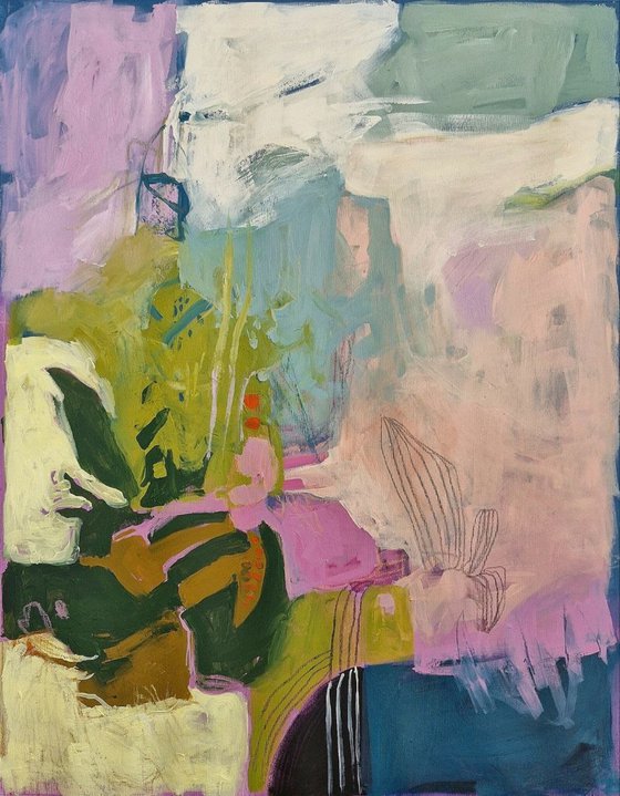 "Dreams-3" Pink green blue abstract art