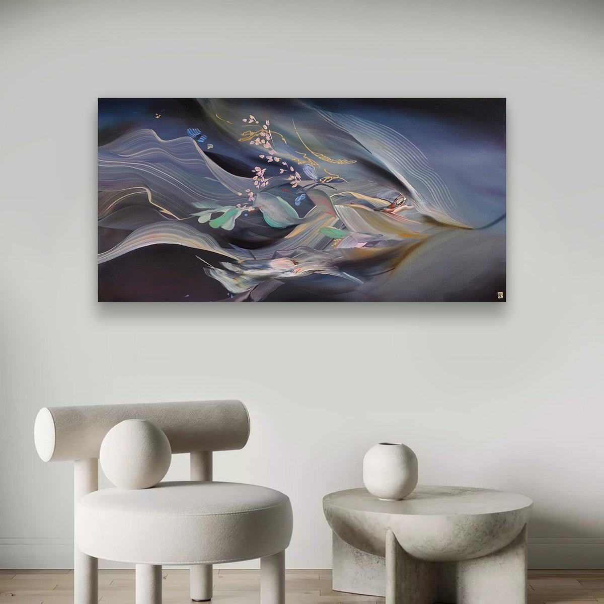 Abstract Acrylic Painting By Novi Lim, 60 X 30", Ethereal Interval, Original Artwork