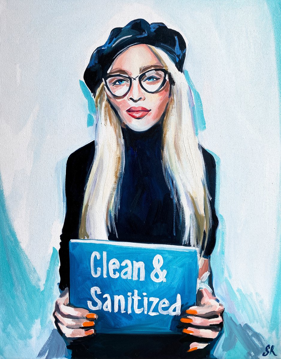 MADONNA CLEAN AND SANITIZED - oil painting, original gift, girl, icon, blonde girl, office... by Sasha Robinson