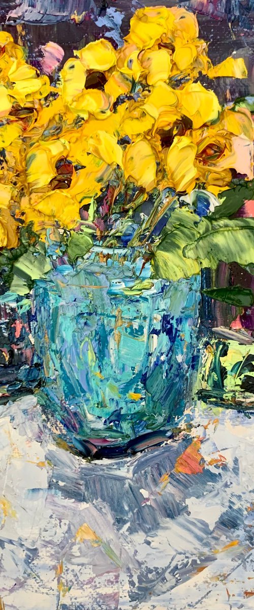 Yellow Flowers in a Vase by Vilma Gataveckienė
