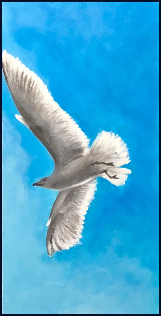 Impressionistic Animal Acrylic Painting By Shabs Beigh, 13 X 25", Bobby The Seagull 2, Original Artwork