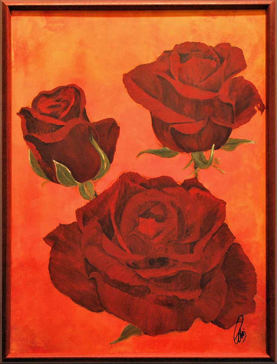 Red Roses - Abstract Art - Acrylic Painting - Canvas Art - Framed Painting - Flower Paint... by Edelgard Schroer