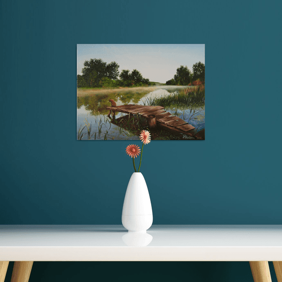 Morning Fishing Art, Summer Landscape