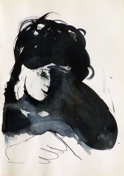 Writer, Ink on Paper 29x21 cm by Frederic Belaubre