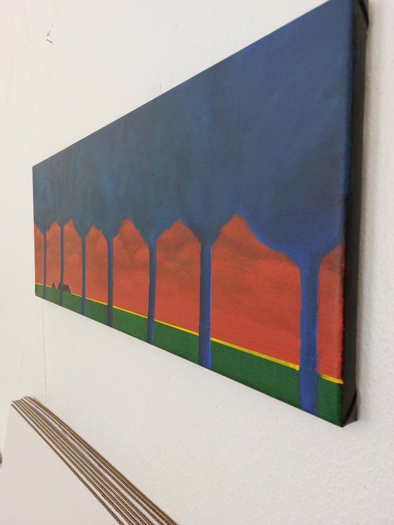 Trees are blue, the sky is glowing