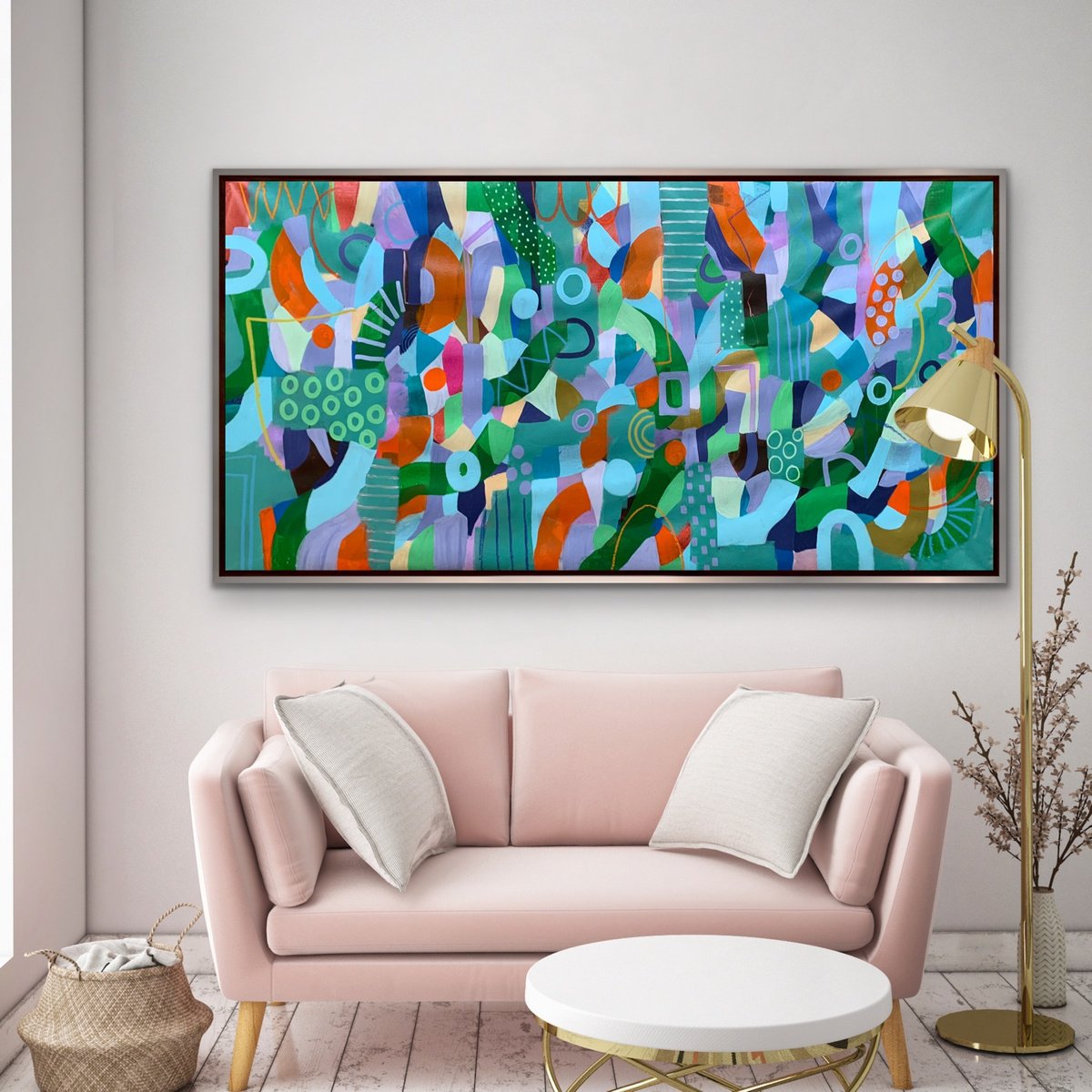 Organic Abstract Acrylic Painting By Rashna Hackett, 72 X 36", Elemental, Original Artwork