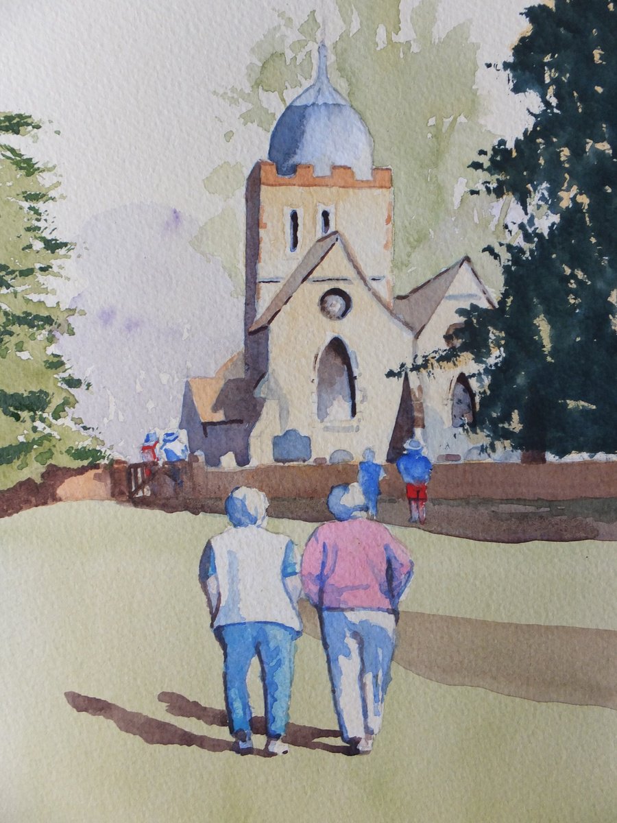 Photorealistic Cityscapes Watercolour By David Harmer, 11 X 15, Old Albury Church In Surrey, Original Artwork