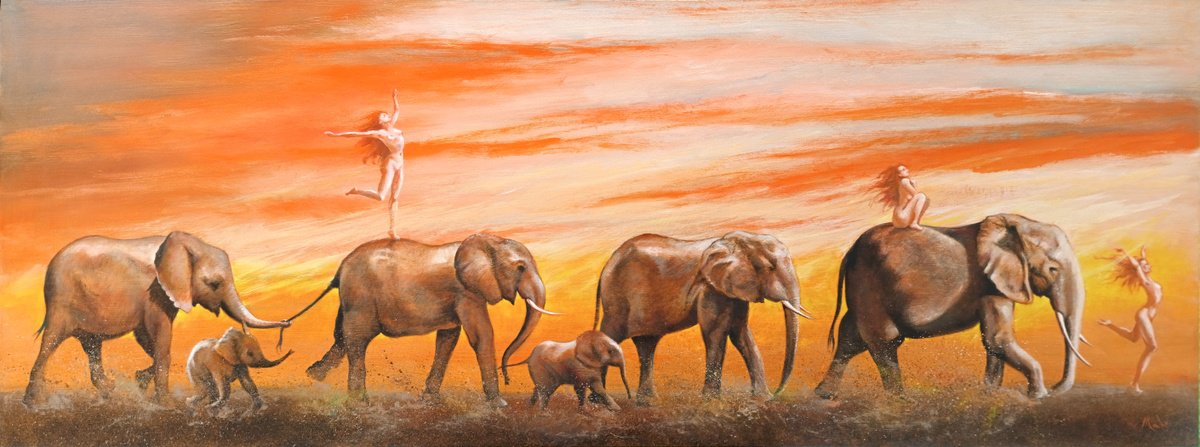 Expressive Oil Painting , ???? Elephants Soul By Isabel Mahe, 63 X 24, Artwork For Sale On Artfinder