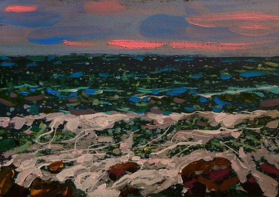 sea waves and stones. original painting 30x21 cm