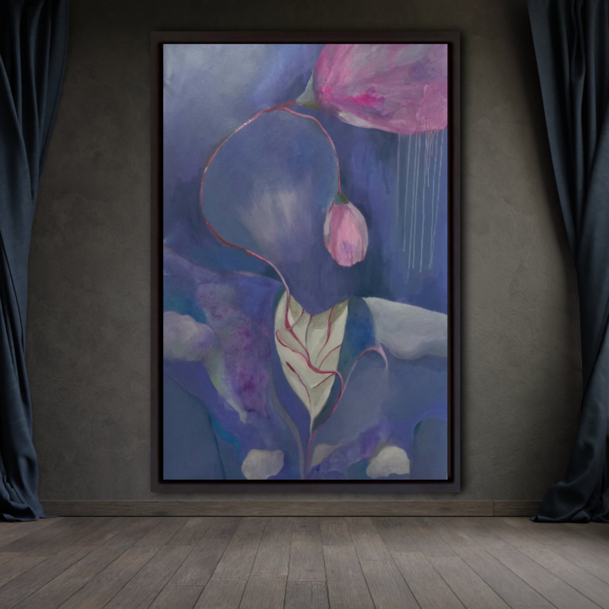 Illustrative Portrait Acrylic Painting By Gugi Goo, 43 X 63, Nella Tristezza Lei Fioriva, Original Artwork