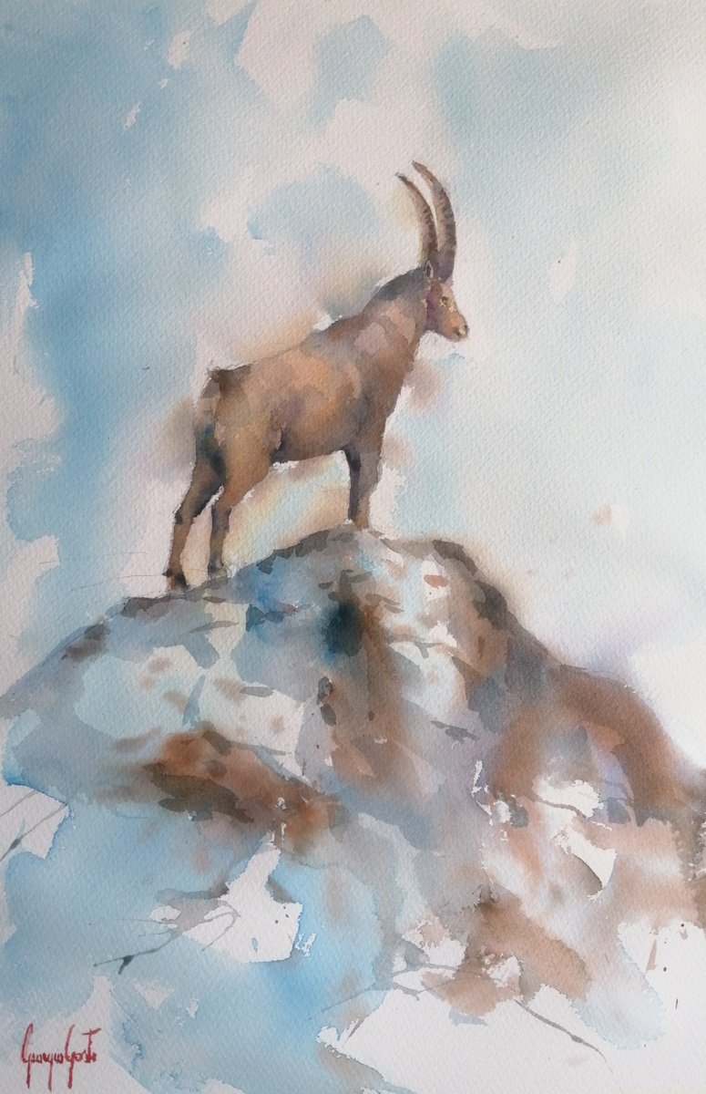 Impressionistic Watercolour , Ibex By Giorgio Gosti, 14 X 21, Artwork For Sale On Artfinder
